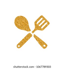 Spatula icon in gold glitter texture. Sparkle luxury style vector illustration.