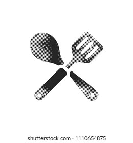 Spatula icon in halftone style. Black and white monochrome vector illustration.