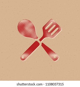 Spatula icon in halftone style. Grunge background vector illustration.