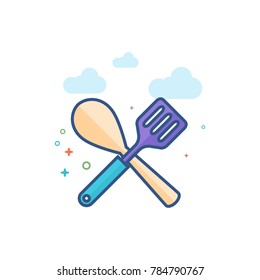 Spatula icon in outlined flat color style. Vector illustration.