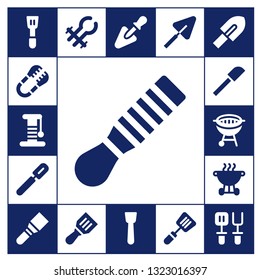 spatula icon set. 17 filled spatula icons.  Collection Of - Spatula, Tongs, Scratcher, Peeler, Bbq, Trowel