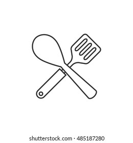 Spatula icon in thin outline style. Cooking utensil kitchen household
