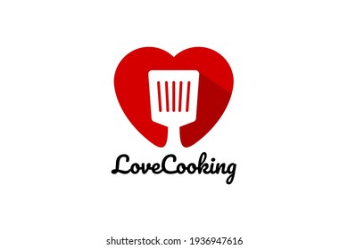 a spatula inside a love shape. food and beverage logo template.