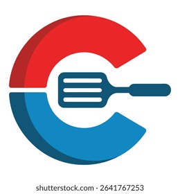 Spatula inside a red and blue circle isolated on white background