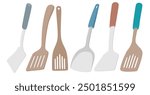 Spatula kitchen element vector set cute cartoon style.