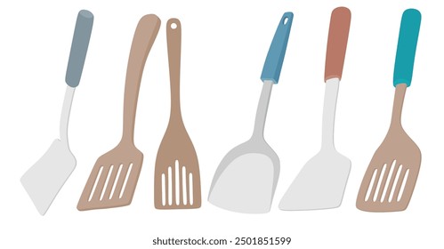 Spatula kitchen element vector set cute cartoon style.