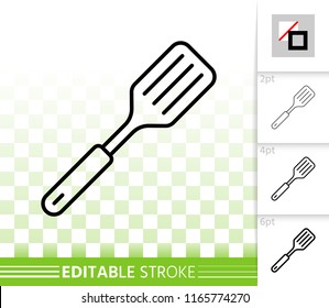 Spatula kitchen thin line icon. Outline web sign of frying. Cooking linear pictogram with different stroke width. Simple vector symbol transparent background. Spatula editable stroke icon without fill