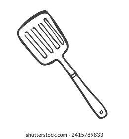 Spatula. Kitchenware sketch. Doodle line vector kitchen utensil and tool. Cutlery