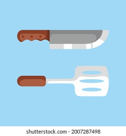 Spatula and knife flat design style illustration symbol logo shadow detail vector.