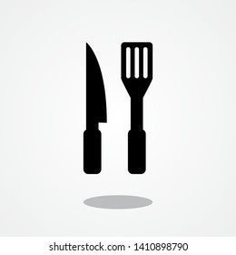 Spatula and Knife Icon with Gray Shadow
