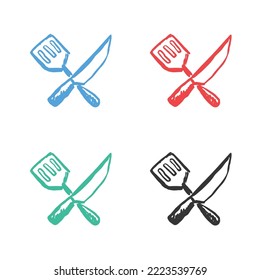 Spatula and knife icon vector icons in multiple colors
