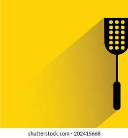 spatula, ladle on yellow background, shadow and flat theme