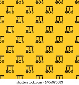 Spatula, ladle and whisk, kitchen tools on a hanger pattern seamless vector repeat geometric yellow for any design