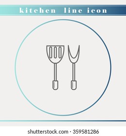 Spatula outline thin line icon. Household appliance, kitchen and restaurant accessories, equipment, cooking utensil, cutlery tools, kitchenware and cookware for food preparation. Flat design.