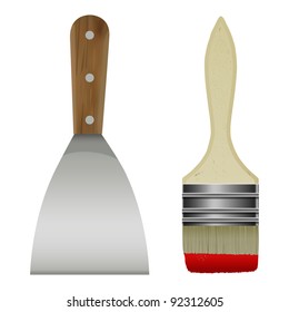 spatula and paintbrush on a white background