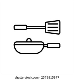 Spatula and Pan Line Icons Design Elements Illustration