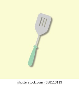 Spatula for pancakes on the yellow background. Vector illustration