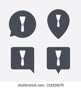 Spatula sign icon. Wall repair tool symbol. Map pointers information buttons. Speech bubbles with icons. Vector