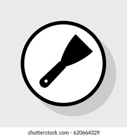 Spatula sign illustration. Vector. Flat black icon in white circle with shadow at gray background.