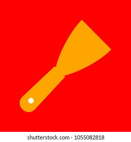 Spatula sign illustration. Vector. Orange icon with white holes if exist at red background. Isolated.