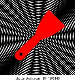 Spatula sign illustration. Vector. Red icon on white and black radial interference as background.