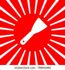 Spatula sign illustration. Vector. White icon on red sun with rays as background. Isolated.