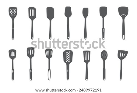 Spatula silhouette, Kitchen spatula silhouettes, Kitchen spatula bundle, Spatula vector set