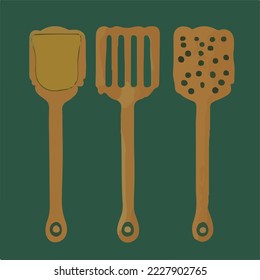Spatula, Slice, Catering,Cooking, Ladle, Fork, Kitchen equipment
 Ilustration Vector Cartoon Drawing