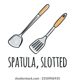 Spatula and Slotted Isolated Vector Hand Drawn