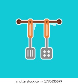 Spatula and spoon hanger cookware design isolated on color background. Vector illustration. Suitable for landing pages, icons, stickers and posters.