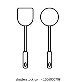 Spatula and tablespoon line art vector, Isolated vector, Flat icon design