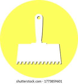 
Spatula with teeth, white silhouette, black shadow. Vector icon on a yellow circle background.
