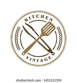 Spatula and tong for kitchen logo