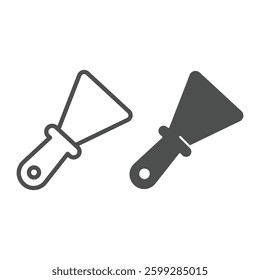 Spatula tool for cement or clay line and solid icon, construction concept. Vector graphics. Metal scoop for cement laying work sign on white background, outline style icon for mobile or web design
