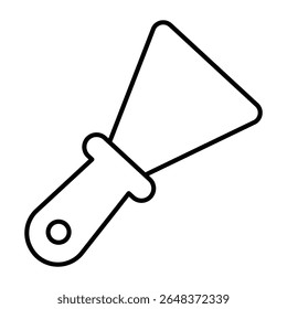 Ferramenta espátula para cimento ou argila ícone de linha fina, conceito de construção. Gráficos vetoriais. Colher de metal para cimento colocação de sinal de trabalho no fundo branco, estilo móvel ou design