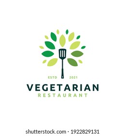 Spatula Tree Leaf Kitchen Kit Logo Vector Icon Illustration