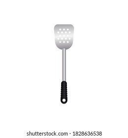 Spatula utensil, metal tool for frying with heat resistant handle. Flippers or turner. Realistic vector illustration. isoalted on white background 3/35