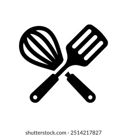 Spatula and whisk icon isolated on white background.