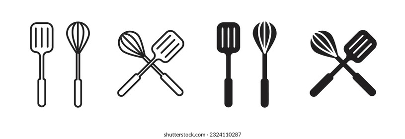 spatula and whisk icon set. 