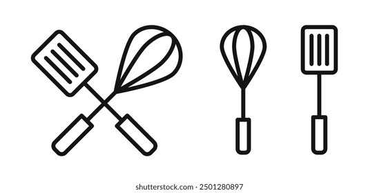 spatula and whisk iconicon vector collection in outlined and solid style