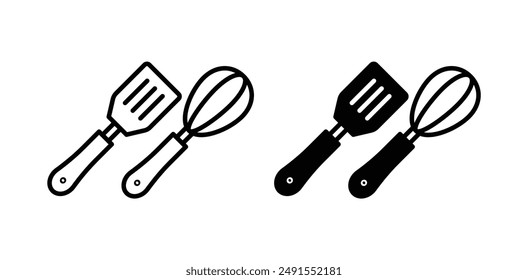 spatula and whisk vector icon set in black color.