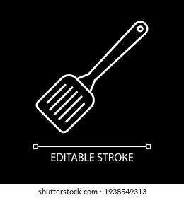 Spatula white linear icon for dark theme. Cooking tool. Kitchen utensils. Household appliance. Thin line customizable illustration. Isolated vector contour symbol for night mode. Editable stroke