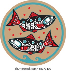 Spawning Salmon - Native American Style Fish Vector