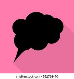 Speach bubble sign illustration. Black icon with flat style shadow path on pink background.