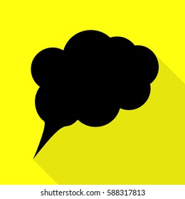 Speach bubble sign illustration. Black icon with flat style shadow path on yellow background.