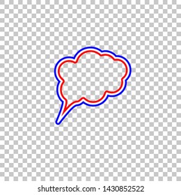 Speach bubble sign illustration. Red, white and contour icon at transparent background. Illustration.