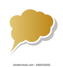 Speach bubble sign illustration. Vector. Golden gradient icon with white contour and rotated gray shadow at white background.