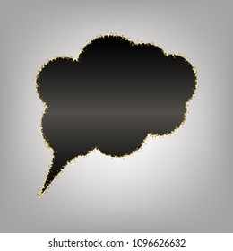 Speach bubble sign illustration. Vector. Blackish icon with golden stars at grayish background.