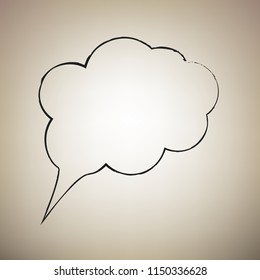 Speach bubble sign illustration. Vector. Brush drawed black icon at light brown background.