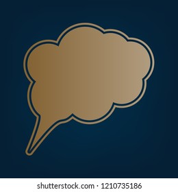 Speach bubble sign illustration. Vector. Golden icon and border at dark cyan background.